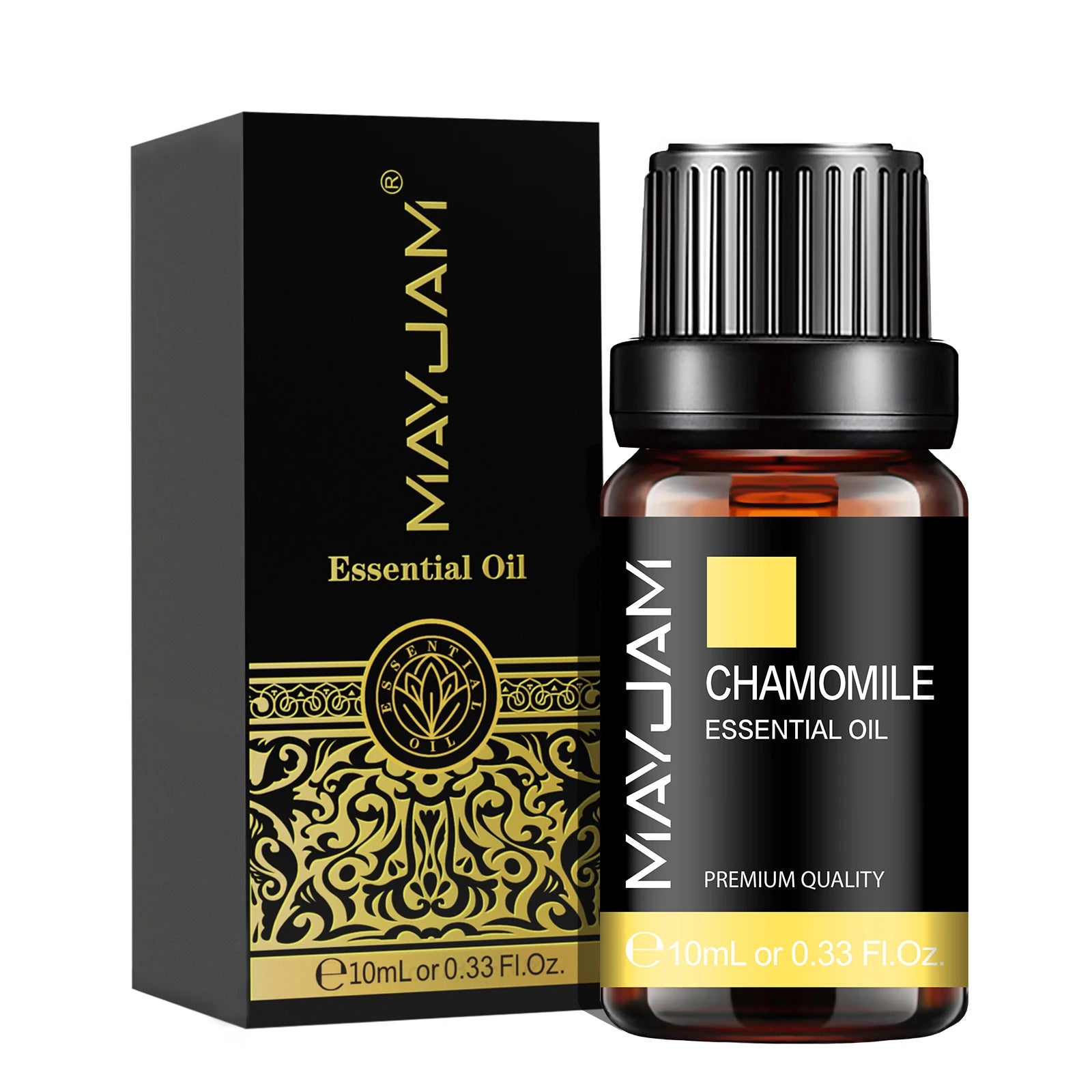 MayJam Chamomile essential oil bottle and packaging on a white background