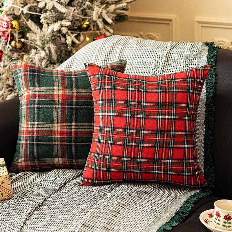 Red and Green Tartan Christmas Cushion with Insert