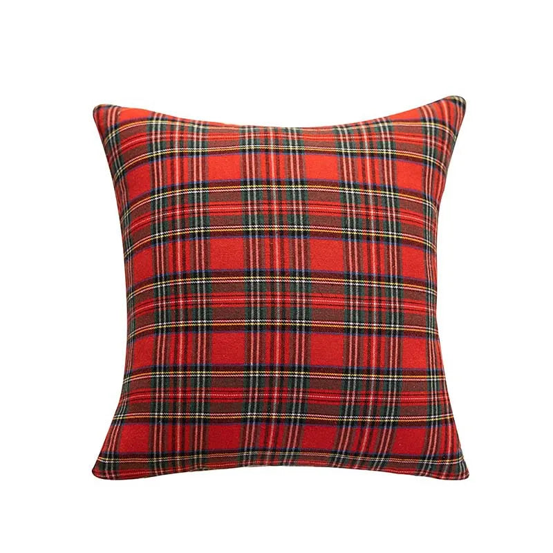 Red plaid pillow on a white background