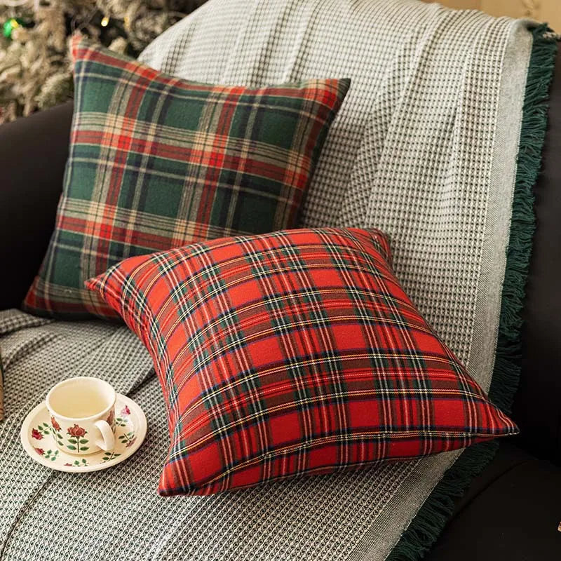 Red and Green Tartan Christmas Cushion with Insert