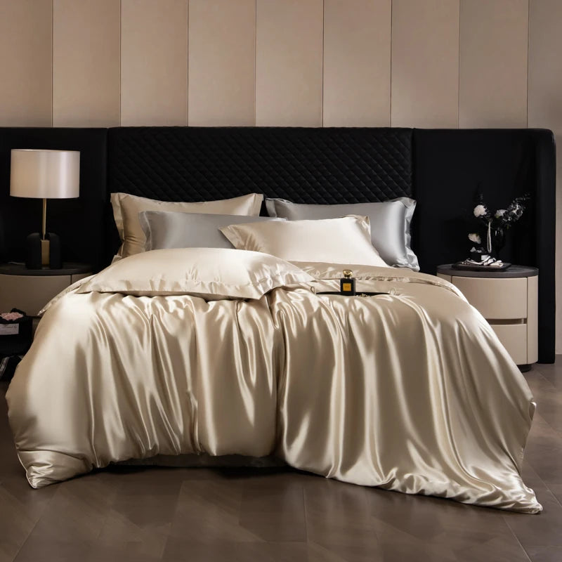 Neatly made bed with white bedding in a bedroom setting.